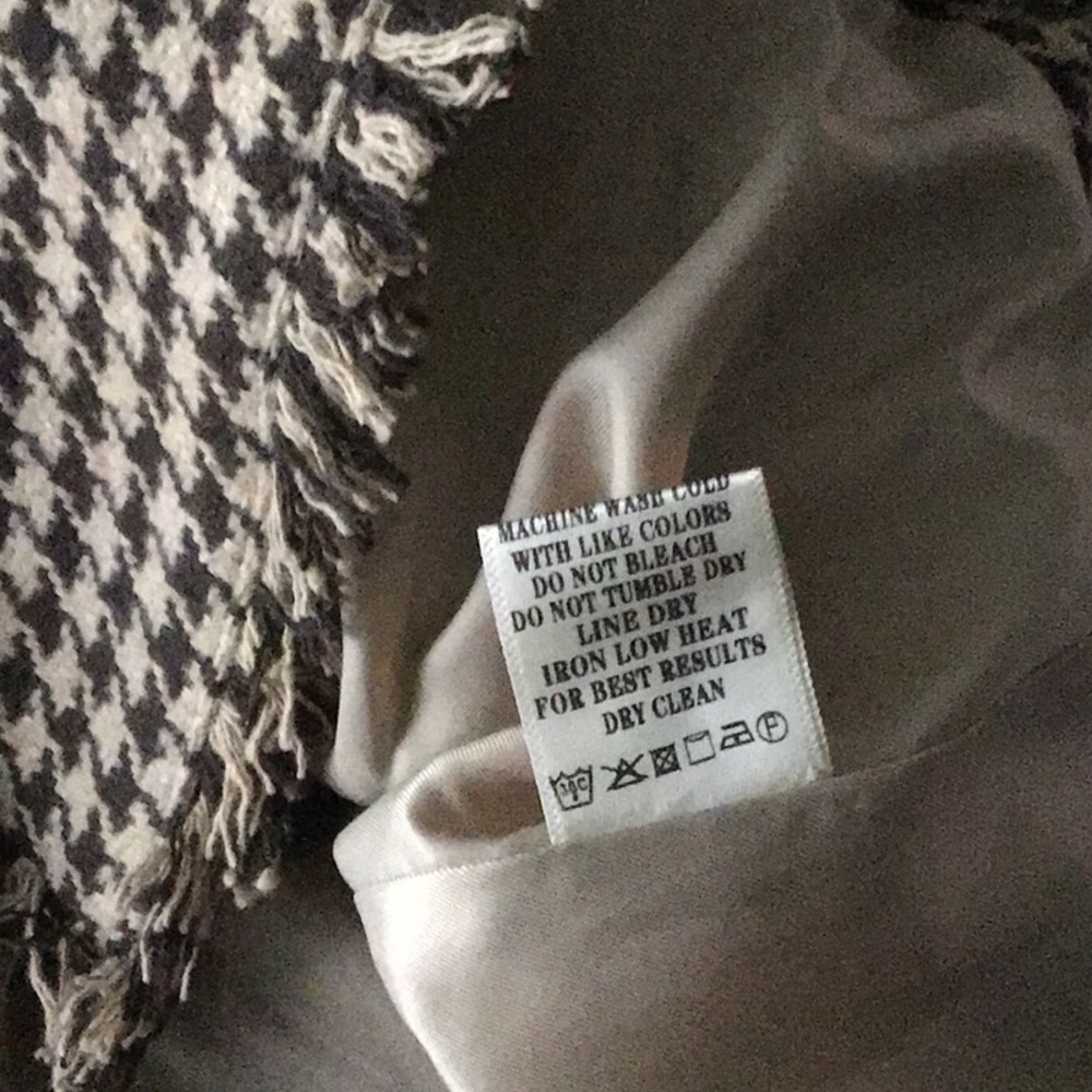 Love Riche Tan Brown Houndstooth Frayed Edging Lined Jacket Blazer NWT - Picture 16 of 16